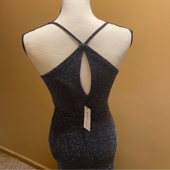 BCBG generation special occasion black shimmer metallic longslit dress sz XS NWT - Picture 7 of 11